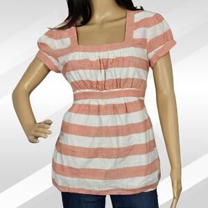 2/$20 American Star Orange & White Striped Tie-Back Blouse Size M | Casual Top